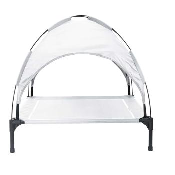 Hochgestelltes Hundebett mit abnehmbarem Dach Silbergrau XL Stahl