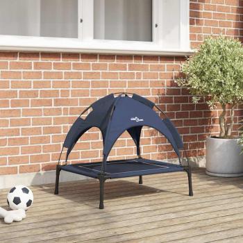 ARDEBO.de - Erhöhtes Hundebett mit abnehmbarem Dach Marineblau Stahl