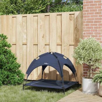 erhöhtes Hundebett mit abnehmbarem Dach Marineblau L Stahl