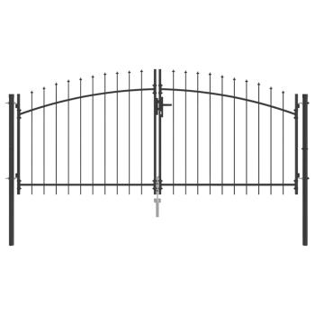 Gartentor mit Spear Top Doppelschwing Grau 100x300 cm Stahl