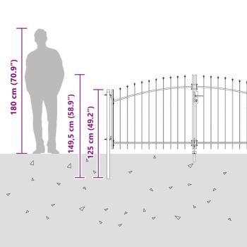 Gartentor mit Spear Top Doppelschwing Grau 100x300 cm Stahl