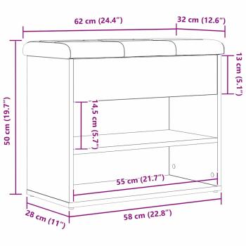 Aufbewahrungsbank Schwarz Eiche 60x30x48 cm Ingenie Holz