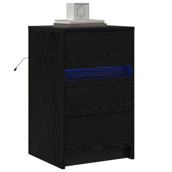 Nachttisch mit LED-Lichtern Schwarzes Eichenholz Holzwerkstoff