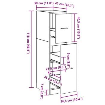 Apotheker Schrank Schwarz Eiche 30x41x118 cm Holzwerkstoff