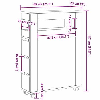 Schmaler Badezimmer Schrank mit Rädern Schwarz Holz Spanplatte
