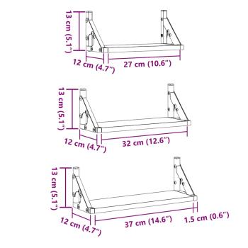 3-teiliges Wandregal-Set Schwarze Eiche Technisch Holz