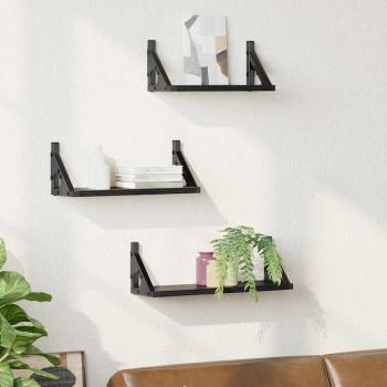 3-teiliges Wandregal-Set Schwarze Eiche Technisch Holz