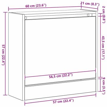 Schuhschrank 60 x 21 x 57 cm Holzwerkstoff Schwarz Eichen-Optik