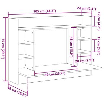 Wandmontierter Schreibtisch Schwarz Eiche 105x48x75 cm Holzwerkstoff