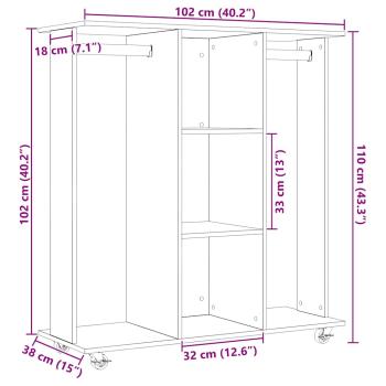 Kleiderschrank mit Rädern Altholz 102x38x110 cm Ingenieurholz