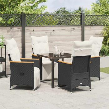 5-teiliges Garten-Essbereich mit Kissen Schwarz Poly-Rattan