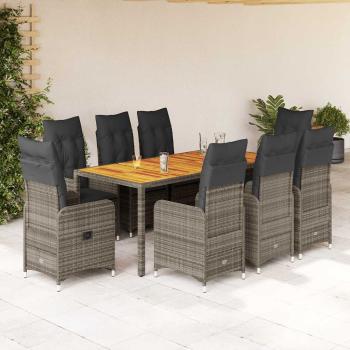 ARDEBO.de - 9-tlg. Garten-Bistro-Set mit Kissen Grau Poly Rattan