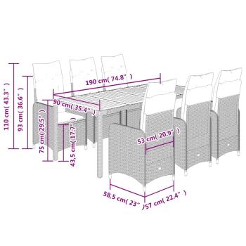 9-tlg. Garten-Bistro-Set mit Kissen Grau Poly Rattan