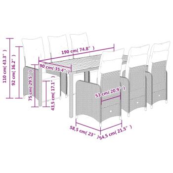 7-tlg. Garten-Bistro-Set mit Kissen Grau Poly Rattan