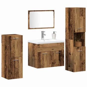 5-teiliges Badezimmermöbel Set aus altem Holz und Holzwerkstoffen