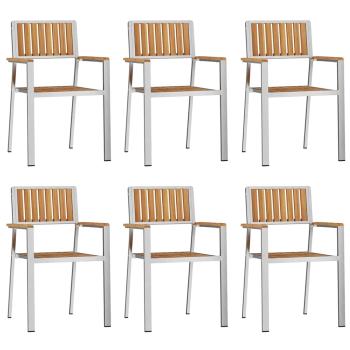 7-teiliges Garten Essgruppe Massivholz Teak, Outdoor Esstisch 200x90x74,5 cm Massivholz Teak, Stapelbare Gartenstühle 2 Stück Massivholz Teak und Metall, Stapelbare Gartenstühle 4 Stück Massivholz Teak und Metall