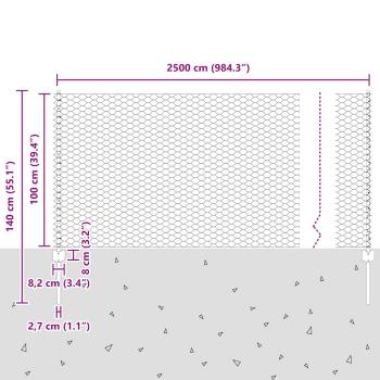 Hexagonzaun mit 22 U-Posts Grau 1x25 m Stahl