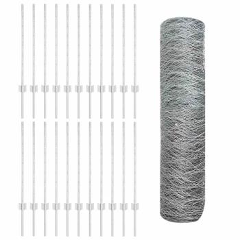 Zaunpfosten 11 Stk U-Profil 80 cm Verzinkter Stahl, Sechseckzaun 0,8x50 m Verzinkter Stahl