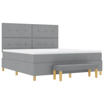 ARDEBO.de - Boxspringbett mit Matratze & Bank Hellgrau 180x200 cm Stoff