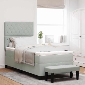 ARDEBO.de - Boxspringbett mit Matratze und Bank Hellgrau 90x190 cm Samt