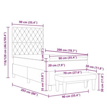 Boxspringbett mit Matratze & Bank Dunkelgrau 90x200 cm Samt