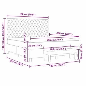 Boxspringbett mit Matratze & Bank Dunkelgrau 180x200 cm Samt