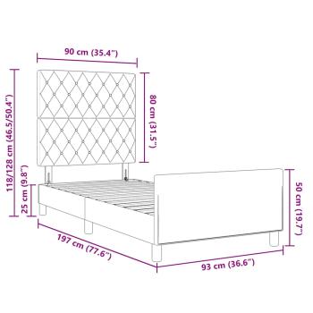 Bettgestell Hellgrau 90x190 cm Samt