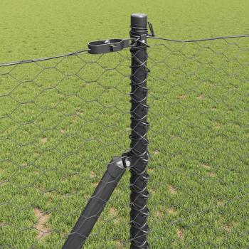 Sechseckzaun mit 13 Pfosten Grau 1x25 m Verzinkter Stahl