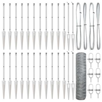 Sechseckzaun 0.8x50 m Feuerverzinkter Stahl, Zaunpfähle mit Spike 13 Stück Ø32 mm 100 cm Feuerverzinkter Stahl