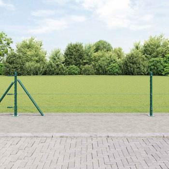 ARDEBO.de - Sechseckzaun Grün 0,6x10 m Stahl, Zaunpfosten mit Bodenplatten 7 Stk Ø32mm 70cm verzinkter Stahl