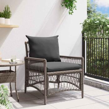 Gartenstuhl mit Kissen Grau Poly Rattan