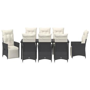 ARDEBO.de - 9-teiliges Garten-Ess-Set mit Kissen in Schwarz Poly-Rattan