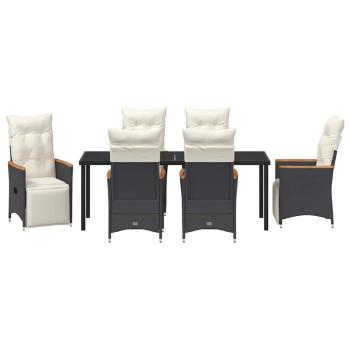 7-teiliges Garten-Dining-Set mit Kissen Schwarz Poly-Rattan