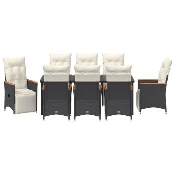 9-teiliges Garten-Dining-Set mit Kissen in Schwarz aus Poly-Rattan