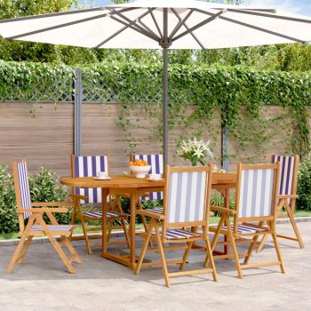 ARDEBO.de - 7-tlg. Garten-Essgruppe Stoff und Massivholz Blau und Weiß