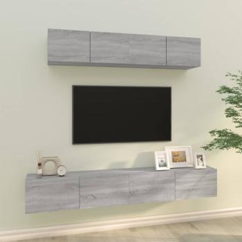 ARDEBO.de - 4-tlg. TV-Schrank-Set Grau Sonoma Holzwerkstoff