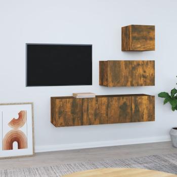 ARDEBO.de - 4-tlg. TV-Schrank-Set Räuchereiche Holzwerkstoff