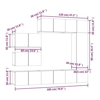 8-tlg. TV-Schrank-Set Räuchereiche Holzwerkstoff