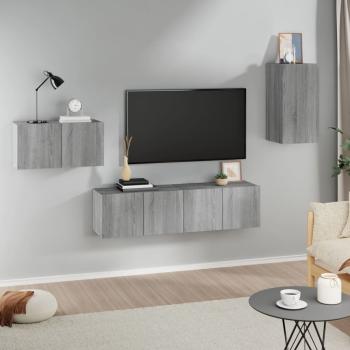 ARDEBO.de - 4-tlg. TV-Schrank-Set Grau Sonoma Holzwerkstoff