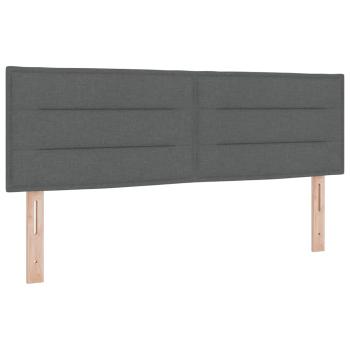 Boxspringbett mit Matratze Dunkelgrau 140x200 cm Stoff, Kopfteil Linien-Design Dunkelgrau 140 cm Stoff