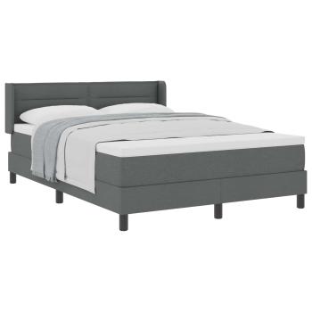 Boxspringbett mit Matratze Dunkelgrau 140x200 cm Stoff, Kopfteil Linien-Design Dunkelgrau 140 cm Stoff
