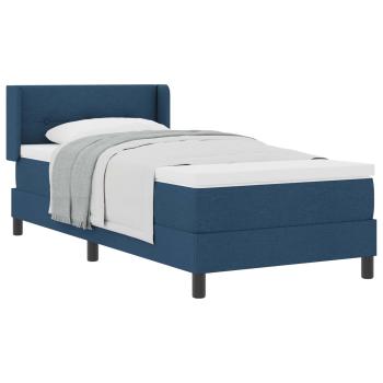 Boxspringbett mit Matratze Blau 80x200 cm Stoff, Kopfteil knopfbeschichtet Blau 80 cm Stoff