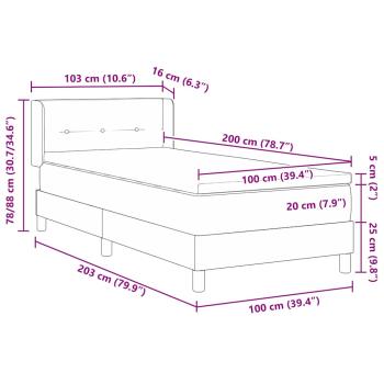 Boxspringbett mit Matratze Creme 100x200 cm Stoff, Kopfteil mit Knopfheftung Creme 100 cm Stoff