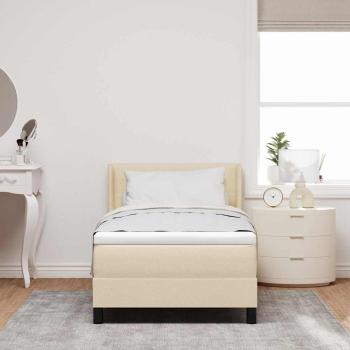 Boxspringbett mit Matratze Creme 100x200 cm Stoff, Kopfteil mit Knopfheftung Creme 100 cm Stoff