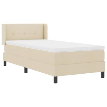 Boxspringbett mit Matratze Creme 100x200 cm Stoff, Kopfteil mit Knopfheftung Creme 100 cm Stoff
