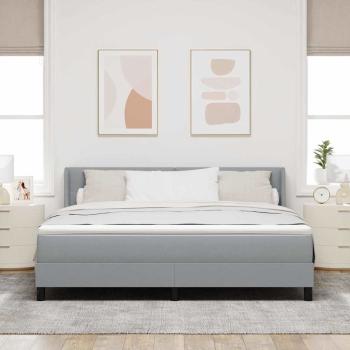 Boxspringbett mit Matratze Hellgrau 180x200 cm Stoff, Kopfteil mit Knopfheftung Hellgrau 180 cm Stoff