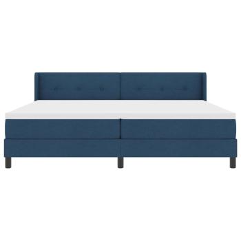 Boxspringbett mit Matratze Blau 200x200 cm Stoff, Kopfteil mit Knopfheftung Blau 200 cm Stoff