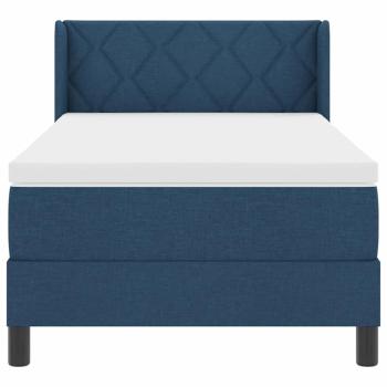 Boxspringbett mit Matratze Blau 90x200 cm Stoff, Kopfteil Diamantblockdesign Blau 90 cm Stoff