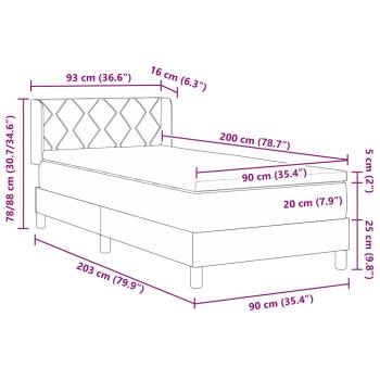 Boxspringbett mit Matratze Blau 90x200 cm Stoff, Kopfteil Diamantblockdesign Blau 90 cm Stoff