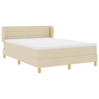 Boxspringbett mit Matratze Creme 160x200 cm Stoff, Kopfteil Linien Design Creme 160 cm Stoff